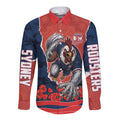 Personalized Sydney Roosters ANZAC Tribute Long Sleeve Button Shirt Poppy Field Soldier Silhouette Aboriginal Rugby Mascot