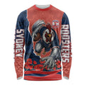Personalized Sydney Roosters ANZAC Tribute Long Sleeve Shirt Poppy Field Soldier Silhouette Aboriginal Rugby Mascot