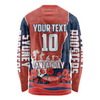 Personalized Sydney Roosters ANZAC Tribute Long Sleeve Shirt Poppy Field Soldier Silhouette Aboriginal Rugby Mascot