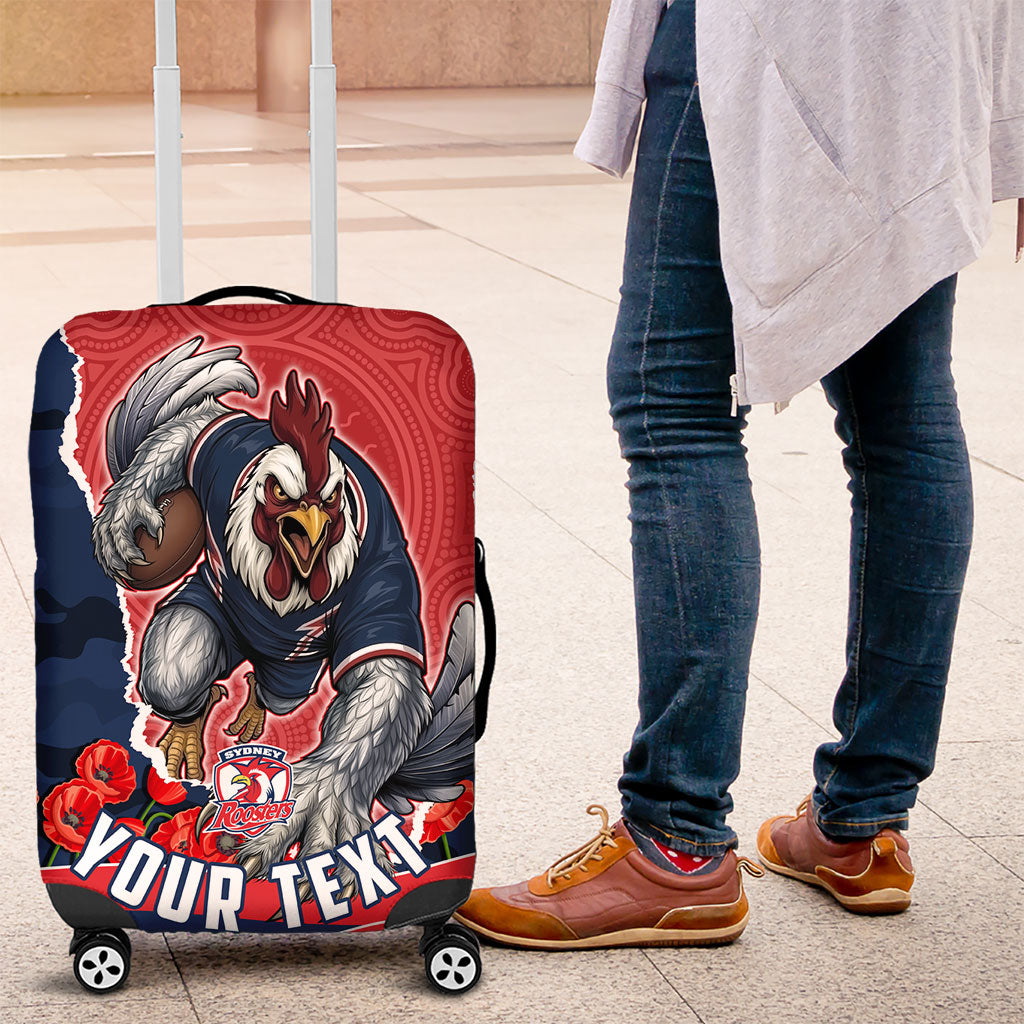 Personalized Sydney Roosters ANZAC Tribute Luggage Cover Poppy Field Soldier Silhouette Aboriginal Rugby Mascot
