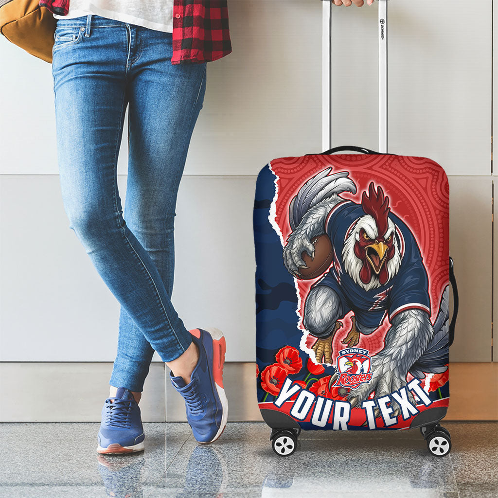Personalized Sydney Roosters ANZAC Tribute Luggage Cover Poppy Field Soldier Silhouette Aboriginal Rugby Mascot