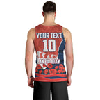Personalized Sydney Roosters ANZAC Tribute Men Tank Top Poppy Field Soldier Silhouette Aboriginal Rugby Mascot