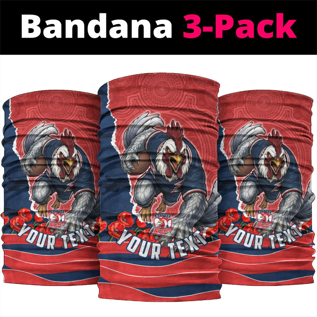 Personalized Sydney Roosters ANZAC Tribute Neck Gaiter Poppy Field Soldier Silhouette Aboriginal Rugby Mascot