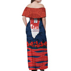 Personalized Sydney Roosters ANZAC Tribute Off Shoulder Maxi Dress Poppy Field Soldier Silhouette Aboriginal Rugby Mascot