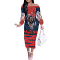 Personalized Sydney Roosters ANZAC Tribute Off The Shoulder Long Sleeve Dress Poppy Field Soldier Silhouette Aboriginal Rugby Mascot