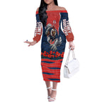 Personalized Sydney Roosters ANZAC Tribute Off The Shoulder Long Sleeve Dress Poppy Field Soldier Silhouette Aboriginal Rugby Mascot