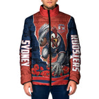 Personalized Sydney Roosters ANZAC Tribute Padded Jacket Poppy Field Soldier Silhouette Aboriginal Rugby Mascot