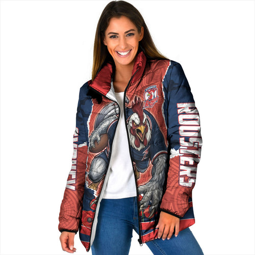 Personalized Sydney Roosters ANZAC Tribute Padded Jacket Poppy Field Soldier Silhouette Aboriginal Rugby Mascot