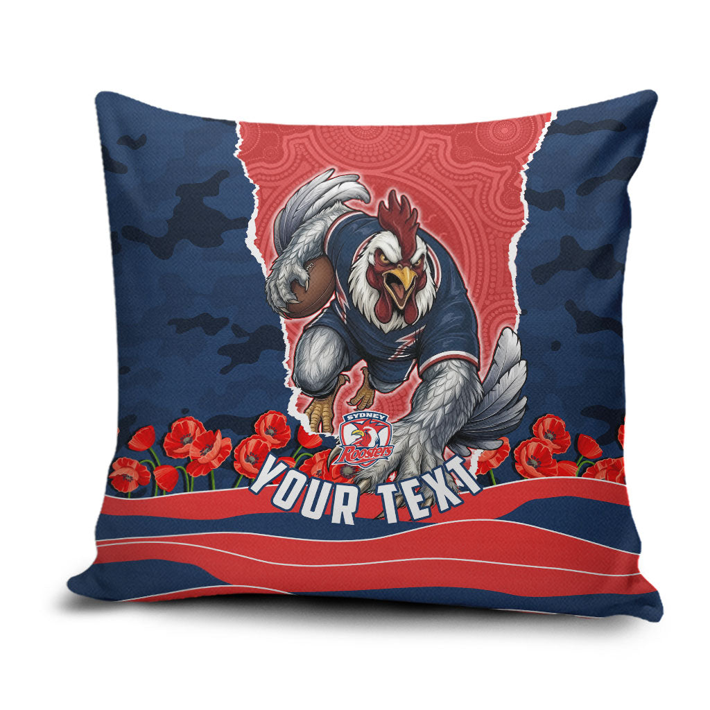 Personalized Sydney Roosters ANZAC Tribute Pillow Cover Poppy Field Soldier Silhouette Aboriginal Rugby Mascot