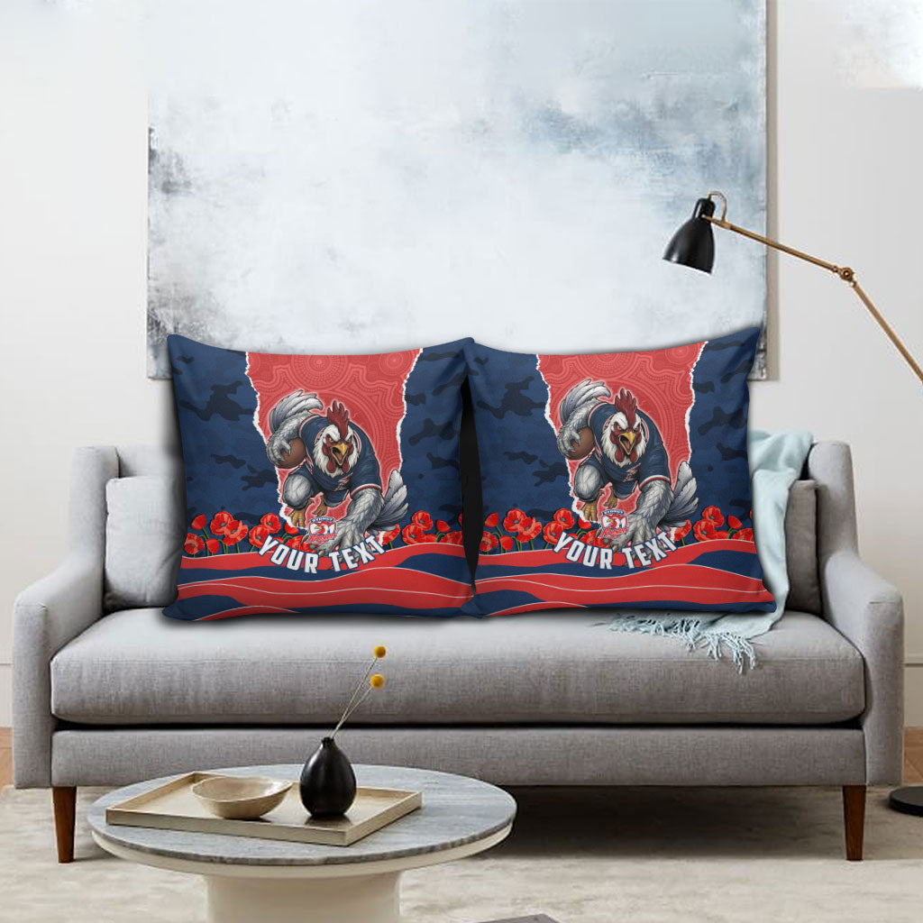 Personalized Sydney Roosters ANZAC Tribute Pillow Cover Poppy Field Soldier Silhouette Aboriginal Rugby Mascot