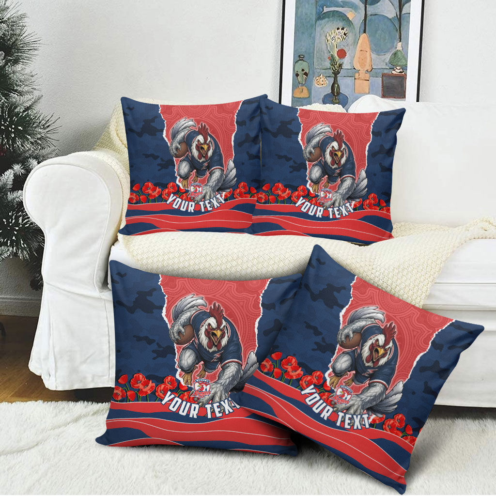 Personalized Sydney Roosters ANZAC Tribute Pillow Cover Poppy Field Soldier Silhouette Aboriginal Rugby Mascot