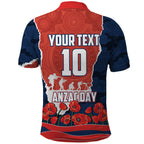 Personalized Sydney Roosters ANZAC Tribute Polo Shirt Poppy Field Soldier Silhouette Aboriginal Rugby Mascot