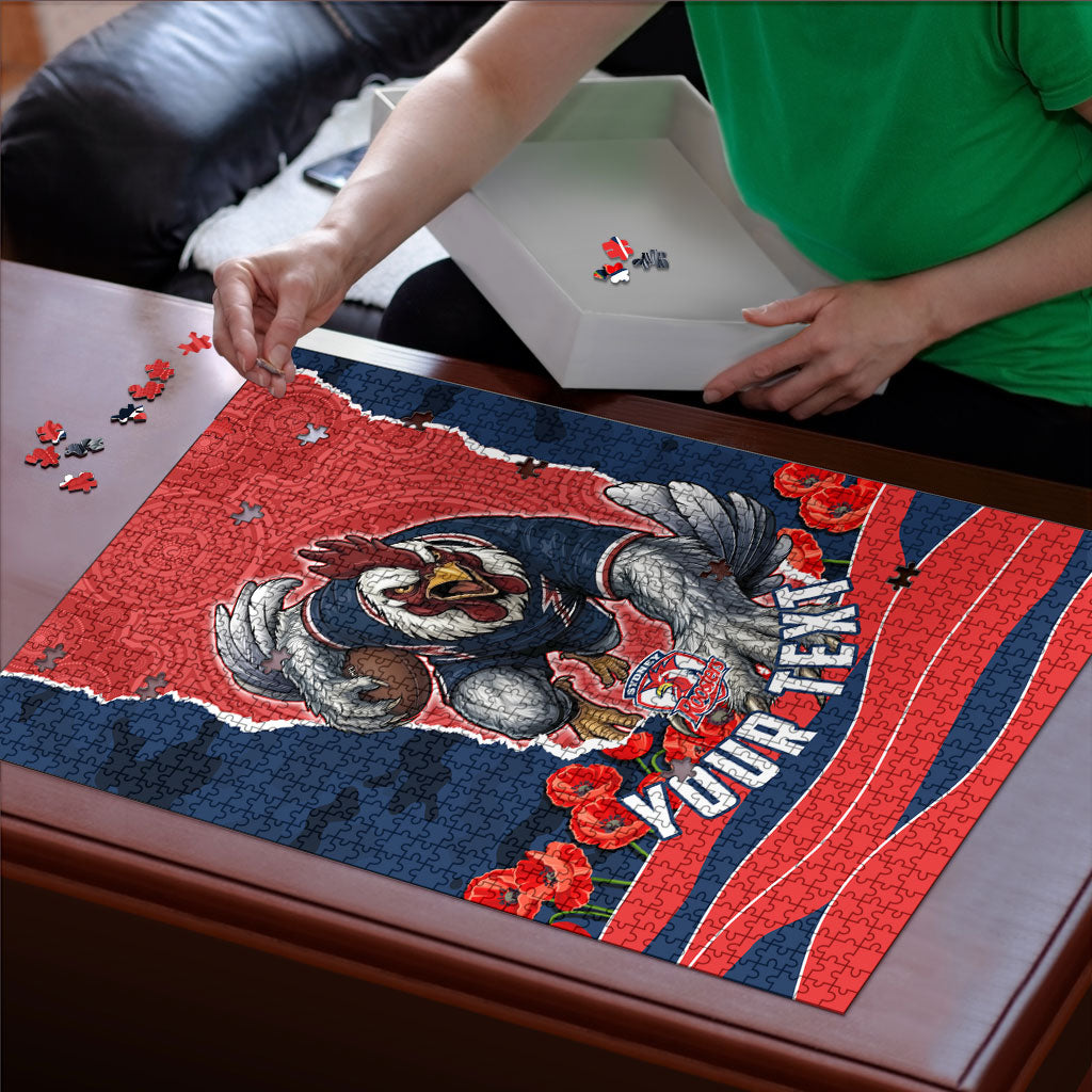 Personalized Sydney Roosters ANZAC Tribute Puzzle Poppy Field Soldier Silhouette Aboriginal Rugby Mascot