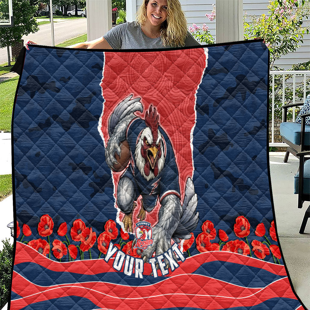 Personalized Sydney Roosters ANZAC Tribute Quilt Poppy Field Soldier Silhouette Aboriginal Rugby Mascot