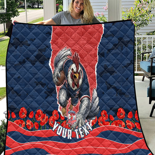 Personalized Sydney Roosters ANZAC Tribute Quilt Poppy Field Soldier Silhouette Aboriginal Rugby Mascot