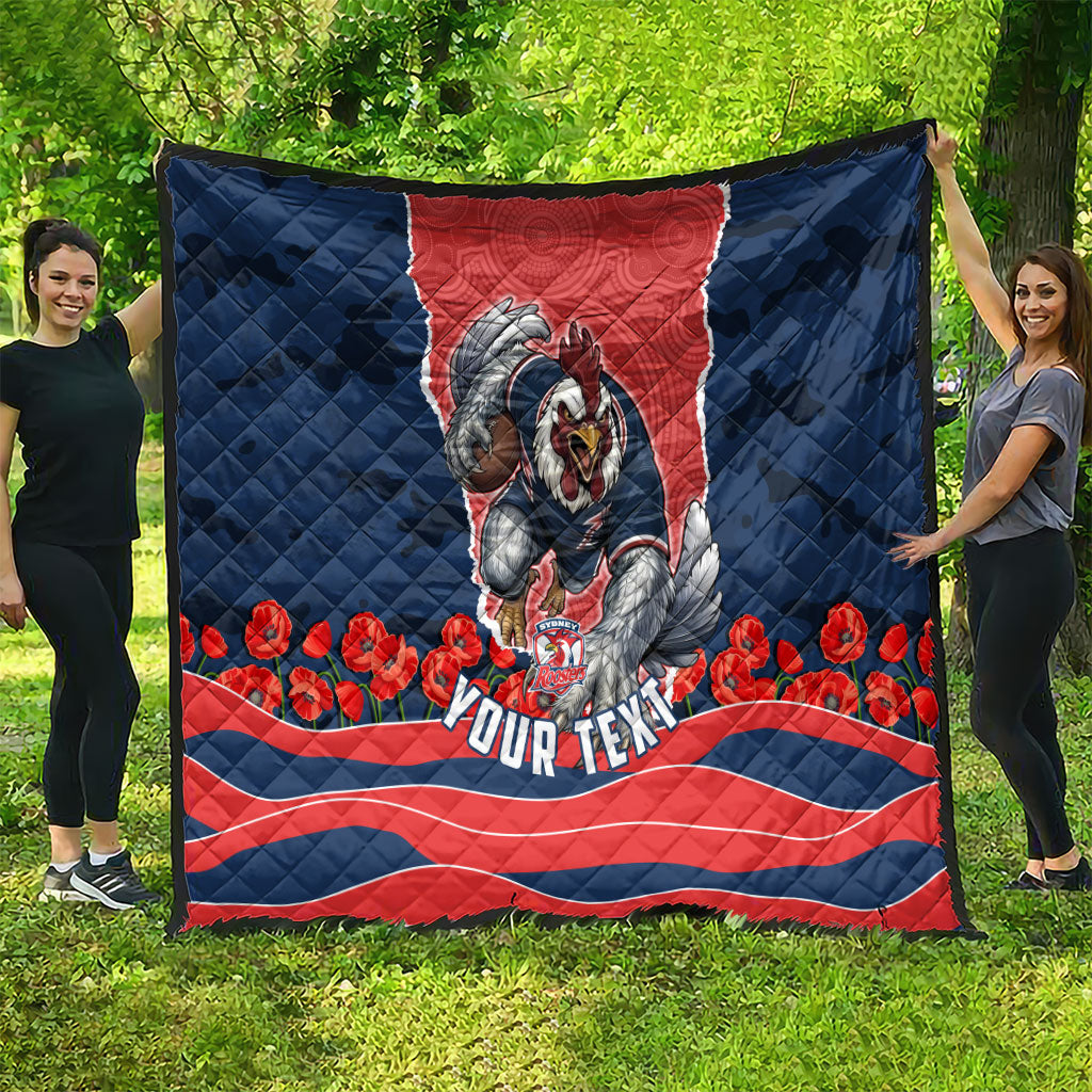 Personalized Sydney Roosters ANZAC Tribute Quilt Poppy Field Soldier Silhouette Aboriginal Rugby Mascot