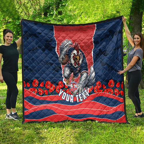 Personalized Sydney Roosters ANZAC Tribute Quilt Poppy Field Soldier Silhouette Aboriginal Rugby Mascot