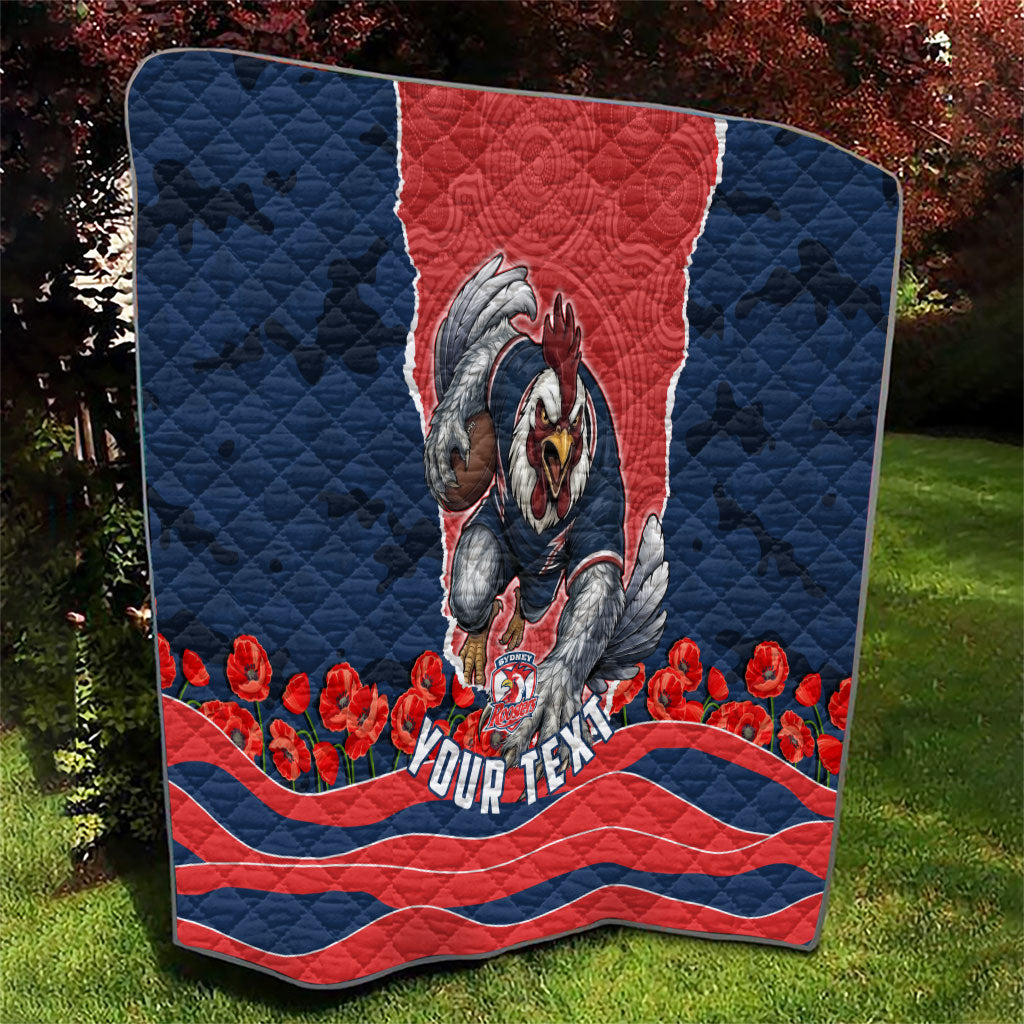 Personalized Sydney Roosters ANZAC Tribute Quilt Poppy Field Soldier Silhouette Aboriginal Rugby Mascot