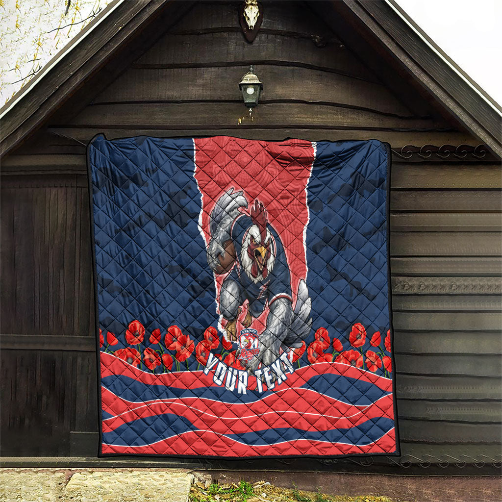 Personalized Sydney Roosters ANZAC Tribute Quilt Poppy Field Soldier Silhouette Aboriginal Rugby Mascot