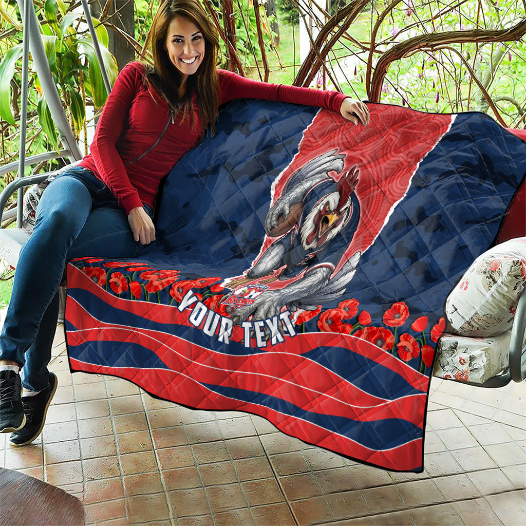 Personalized Sydney Roosters ANZAC Tribute Quilt Poppy Field Soldier Silhouette Aboriginal Rugby Mascot