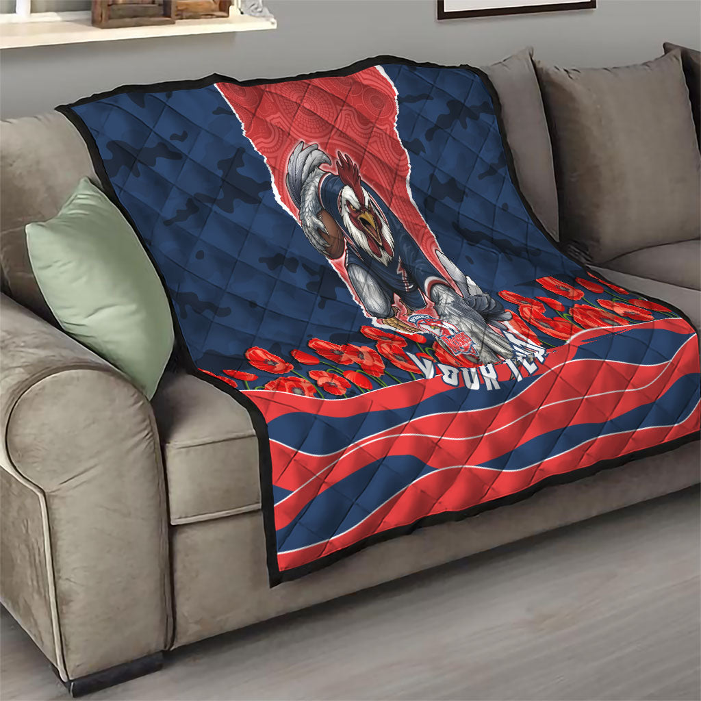 Personalized Sydney Roosters ANZAC Tribute Quilt Poppy Field Soldier Silhouette Aboriginal Rugby Mascot