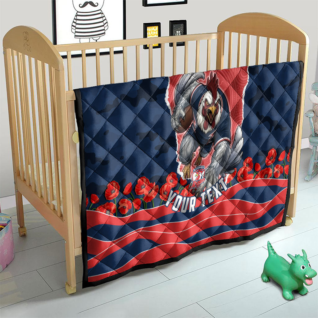 Personalized Sydney Roosters ANZAC Tribute Quilt Poppy Field Soldier Silhouette Aboriginal Rugby Mascot