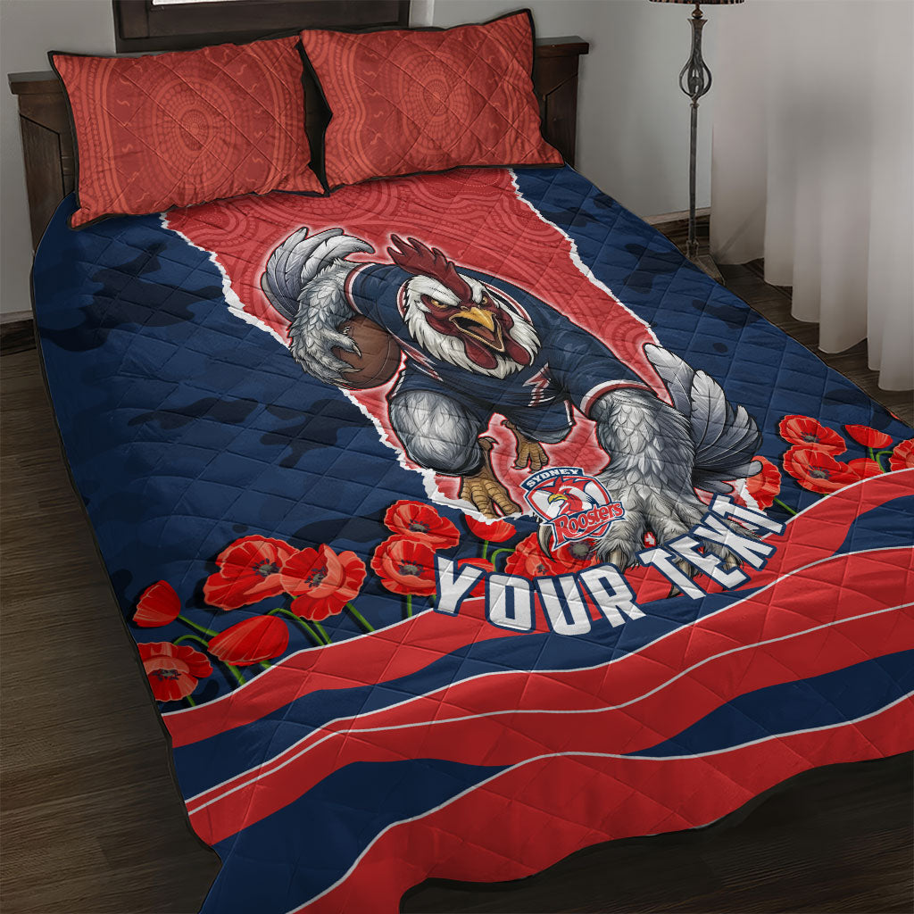 Personalized Sydney Roosters ANZAC Tribute Quilt Bed Set Poppy Field Soldier Silhouette Aboriginal Rugby Mascot