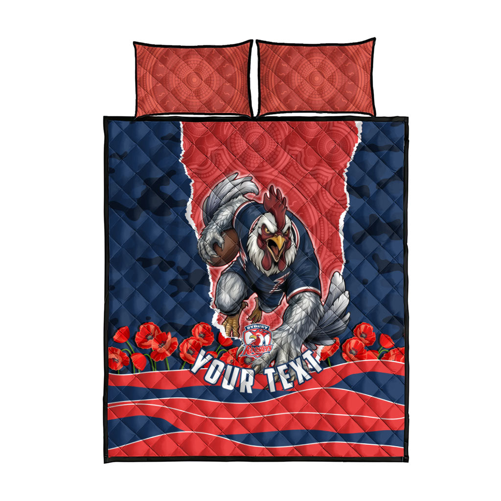 Personalized Sydney Roosters ANZAC Tribute Quilt Bed Set Poppy Field Soldier Silhouette Aboriginal Rugby Mascot