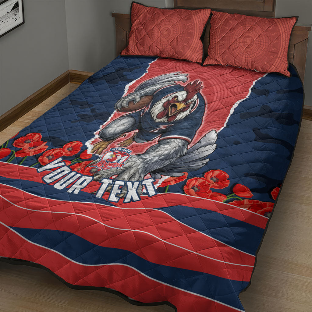 Personalized Sydney Roosters ANZAC Tribute Quilt Bed Set Poppy Field Soldier Silhouette Aboriginal Rugby Mascot