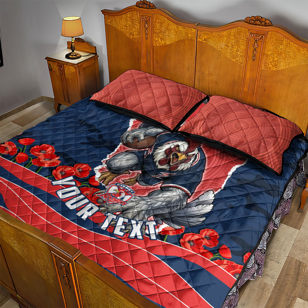 Personalized Sydney Roosters ANZAC Tribute Quilt Bed Set Poppy Field Soldier Silhouette Aboriginal Rugby Mascot
