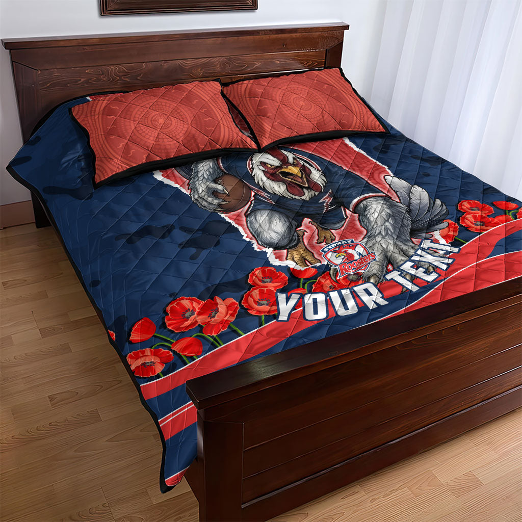 Personalized Sydney Roosters ANZAC Tribute Quilt Bed Set Poppy Field Soldier Silhouette Aboriginal Rugby Mascot