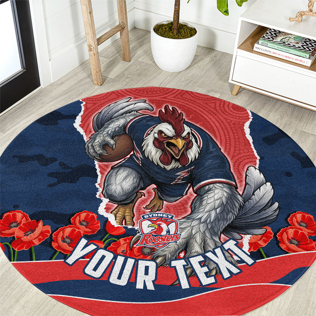 Personalized Sydney Roosters ANZAC Tribute Round Carpet Poppy Field Soldier Silhouette Aboriginal Rugby Mascot