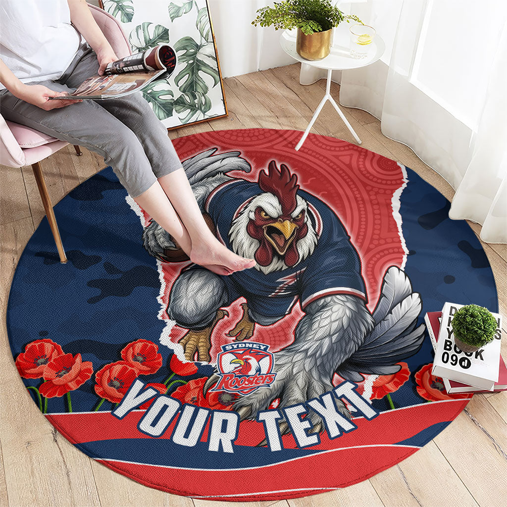 Personalized Sydney Roosters ANZAC Tribute Round Carpet Poppy Field Soldier Silhouette Aboriginal Rugby Mascot