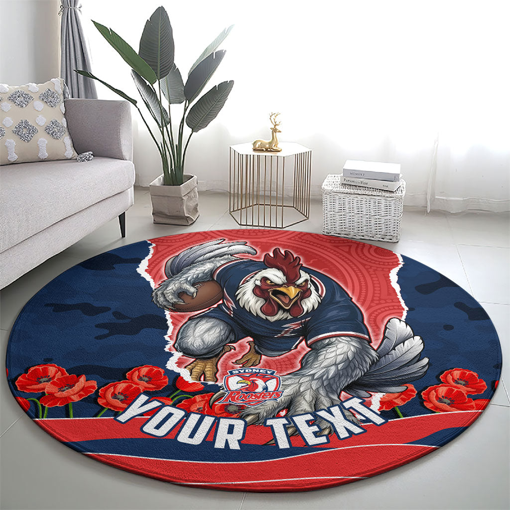 Personalized Sydney Roosters ANZAC Tribute Round Carpet Poppy Field Soldier Silhouette Aboriginal Rugby Mascot