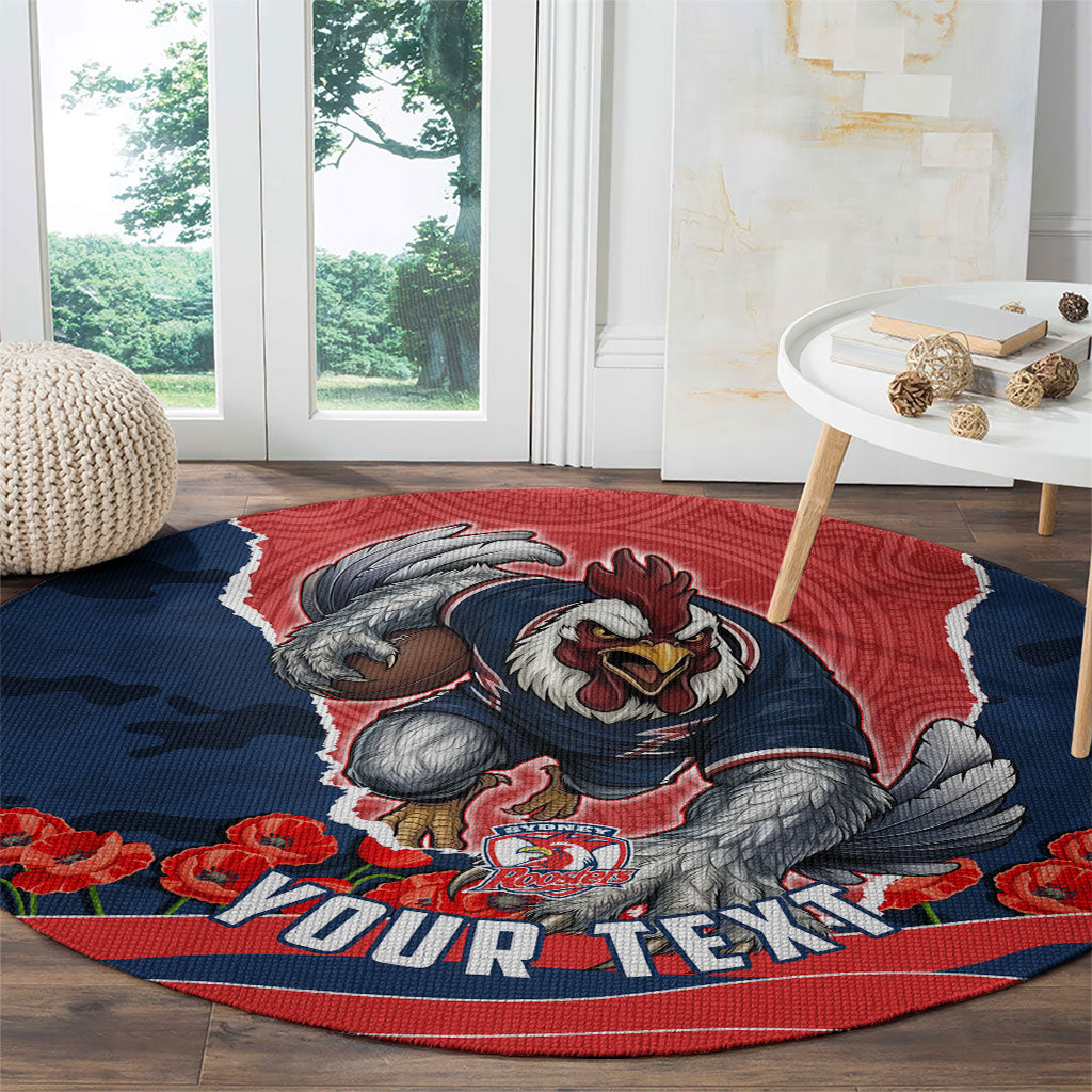 Personalized Sydney Roosters ANZAC Tribute Round Carpet Poppy Field Soldier Silhouette Aboriginal Rugby Mascot