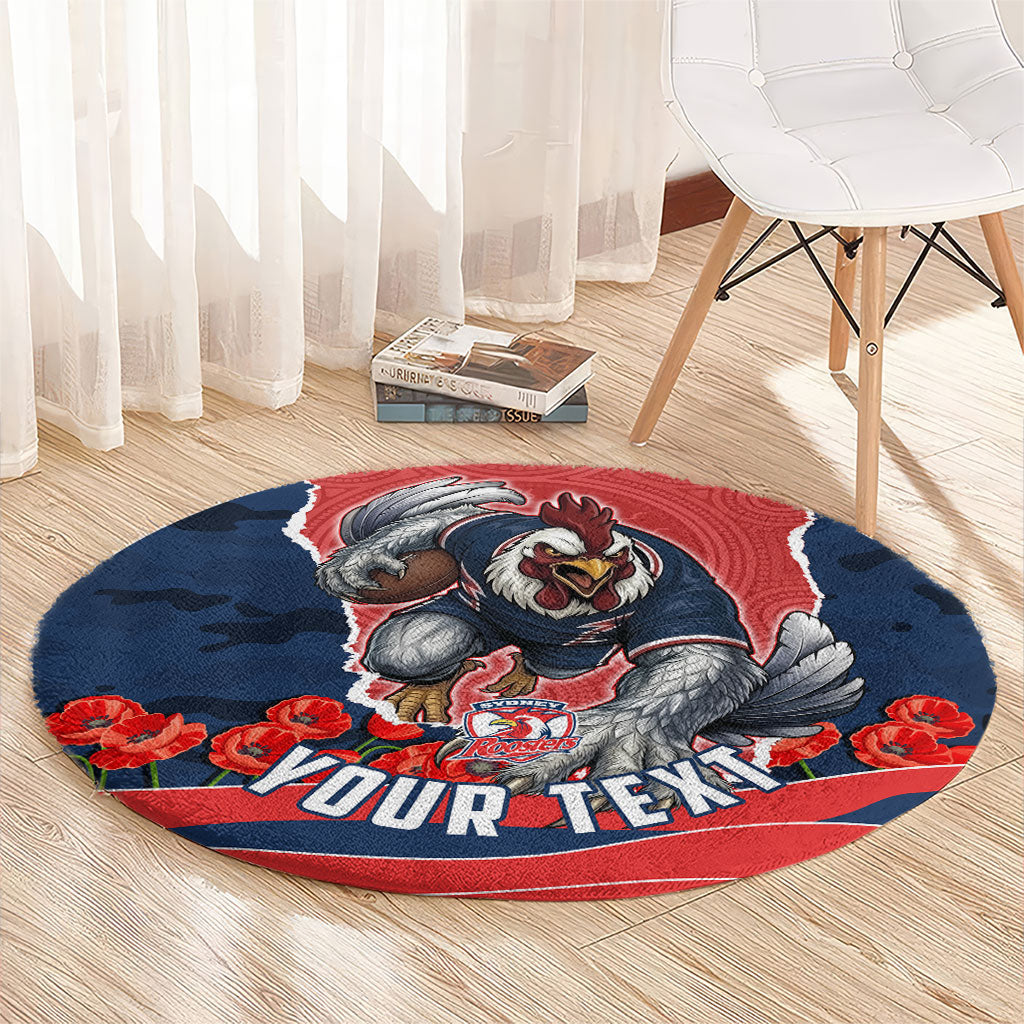 Personalized Sydney Roosters ANZAC Tribute Round Carpet Poppy Field Soldier Silhouette Aboriginal Rugby Mascot