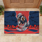 Personalized Sydney Roosters ANZAC Tribute Rubber Doormat Poppy Field Soldier Silhouette Aboriginal Rugby Mascot