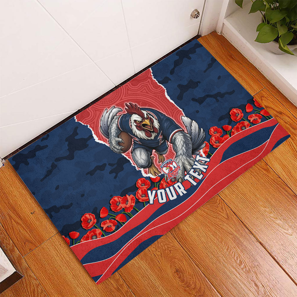 Personalized Sydney Roosters ANZAC Tribute Rubber Doormat Poppy Field Soldier Silhouette Aboriginal Rugby Mascot