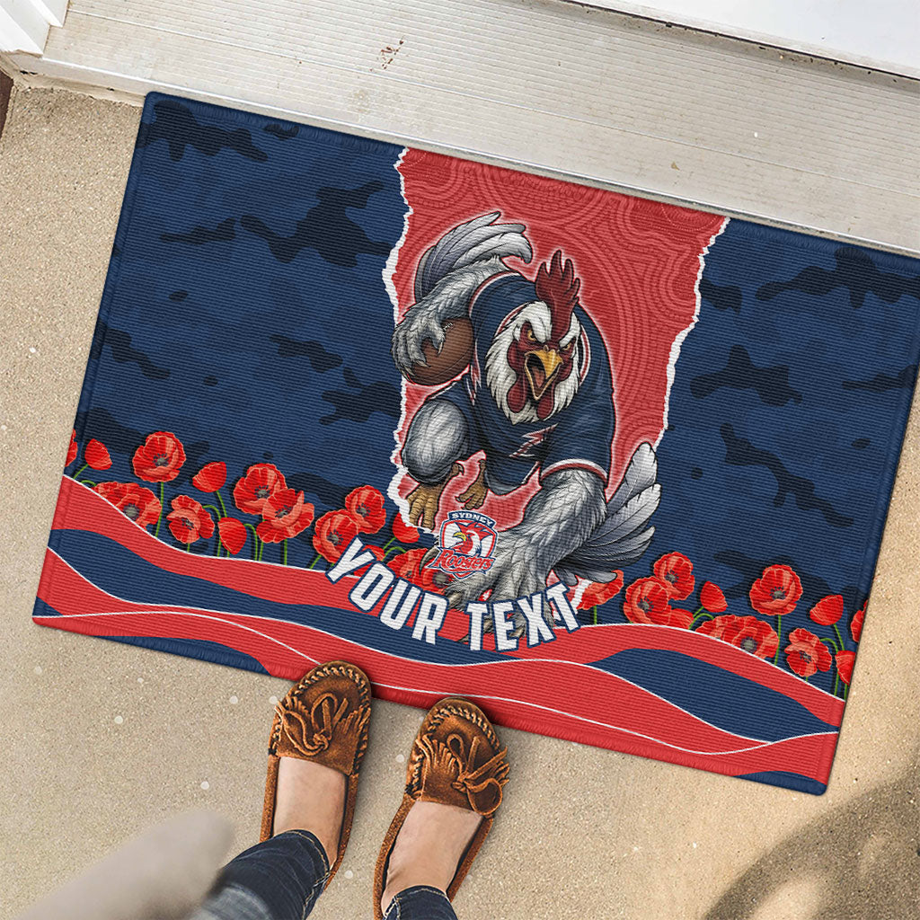 Personalized Sydney Roosters ANZAC Tribute Rubber Doormat Poppy Field Soldier Silhouette Aboriginal Rugby Mascot