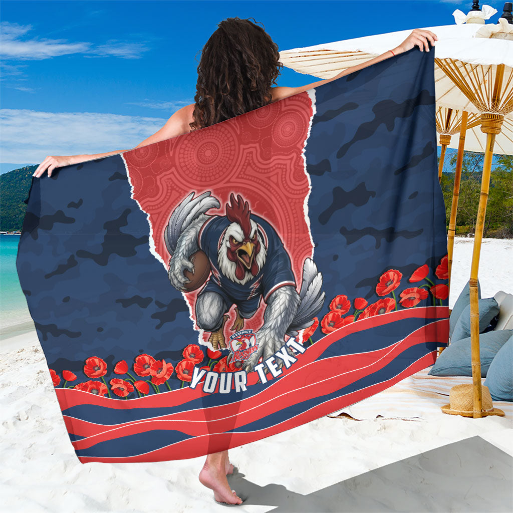 Personalized Sydney Roosters ANZAC Tribute Sarong Poppy Field Soldier Silhouette Aboriginal Rugby Mascot