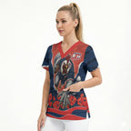 Personalized Sydney Roosters ANZAC Tribute Scrub Top Poppy Field Soldier Silhouette Aboriginal Rugby Mascot