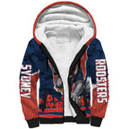 Personalized Sydney Roosters ANZAC Tribute Sherpa Hoodie Poppy Field Soldier Silhouette Aboriginal Rugby Mascot