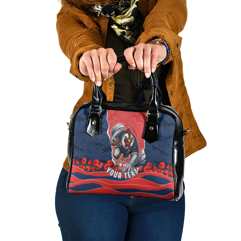 Personalized Sydney Roosters ANZAC Tribute Shoulder Handbag Poppy Field Soldier Silhouette Aboriginal Rugby Mascot