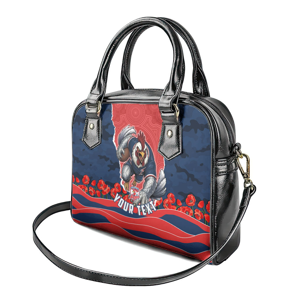 Personalized Sydney Roosters ANZAC Tribute Shoulder Handbag Poppy Field Soldier Silhouette Aboriginal Rugby Mascot
