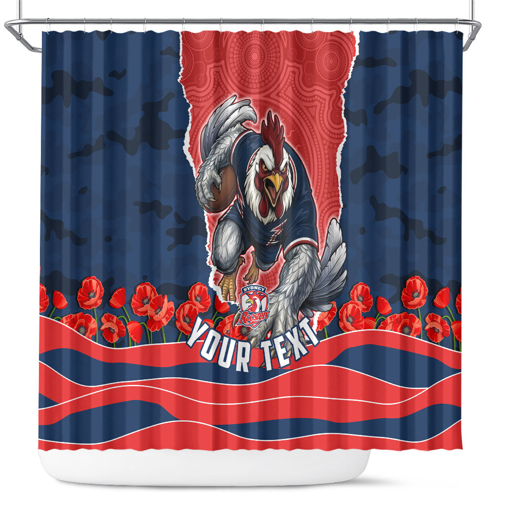 Personalized Sydney Roosters ANZAC Tribute Shower Curtain Poppy Field Soldier Silhouette Aboriginal Rugby Mascot