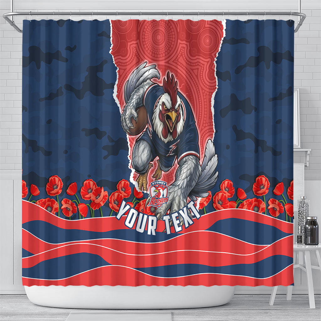 Personalized Sydney Roosters ANZAC Tribute Shower Curtain Poppy Field Soldier Silhouette Aboriginal Rugby Mascot