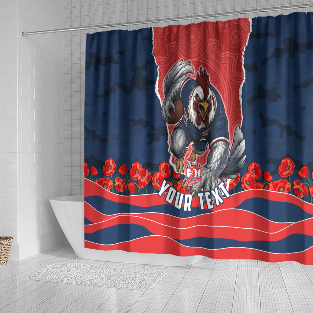 Personalized Sydney Roosters ANZAC Tribute Shower Curtain Poppy Field Soldier Silhouette Aboriginal Rugby Mascot