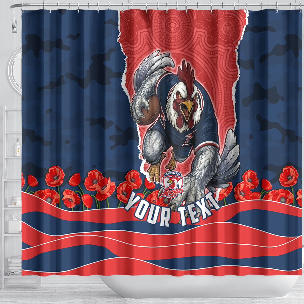 Personalized Sydney Roosters ANZAC Tribute Shower Curtain Poppy Field Soldier Silhouette Aboriginal Rugby Mascot