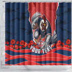 Personalized Sydney Roosters ANZAC Tribute Shower Curtain Poppy Field Soldier Silhouette Aboriginal Rugby Mascot