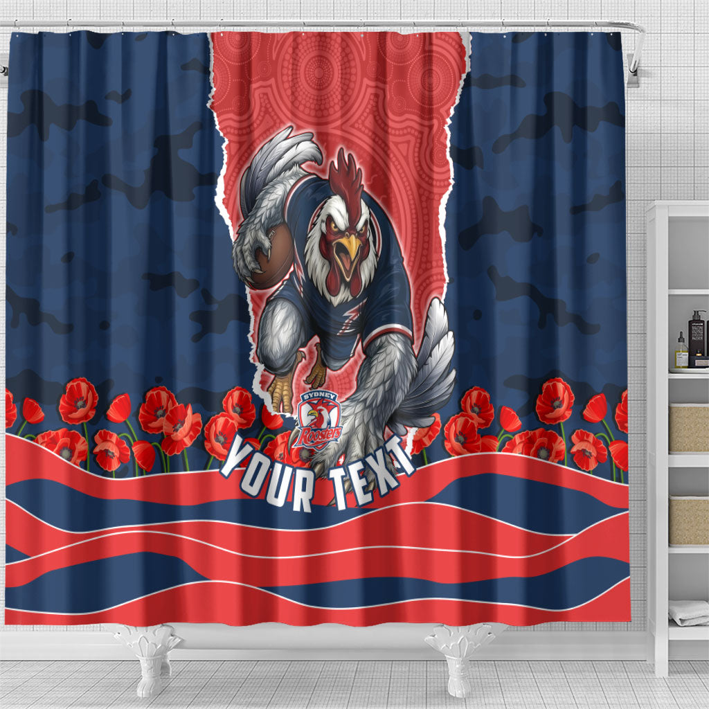 Personalized Sydney Roosters ANZAC Tribute Shower Curtain Poppy Field Soldier Silhouette Aboriginal Rugby Mascot